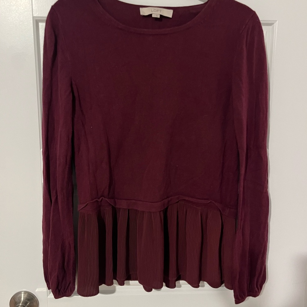 LOFT Women's Deep Red Pleated Hem Blouse